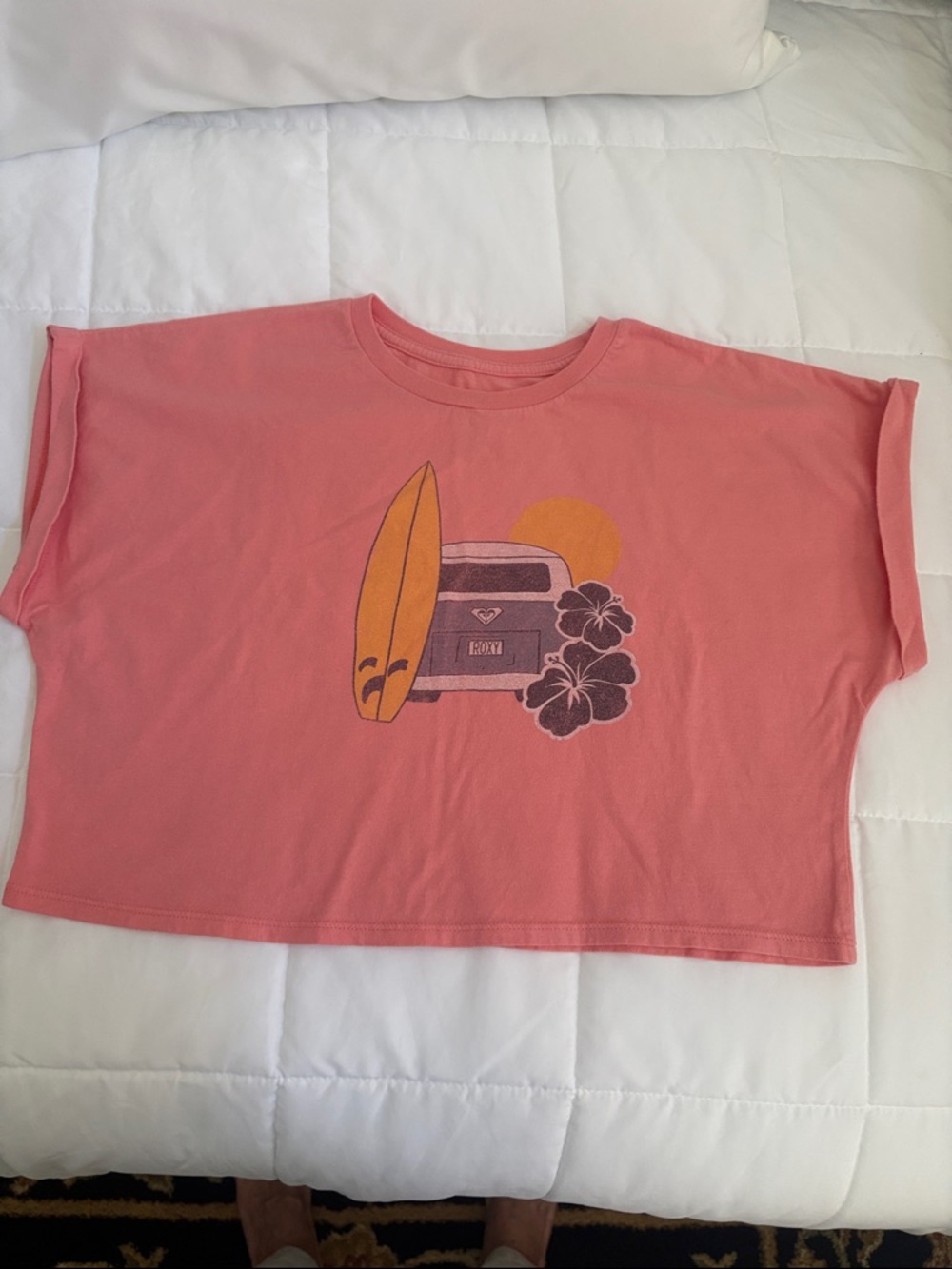 Roxy Coral Graphic Surf Tee with Yellow Surfboard girls, large size‎ 12